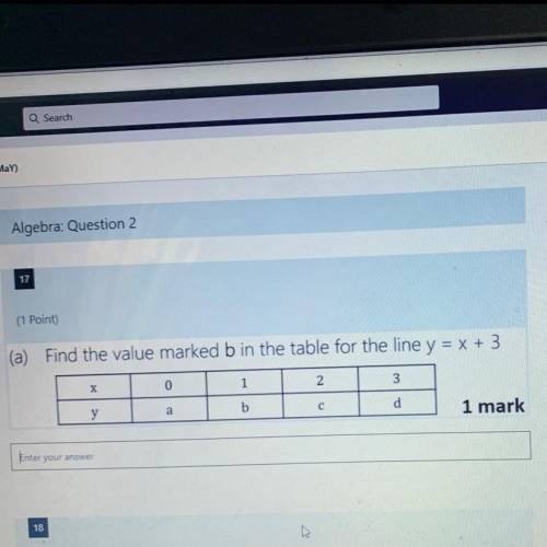 Find the value marked b in the table for the line y = x + 3

x
0
1
2
3
y
a
b
с
d