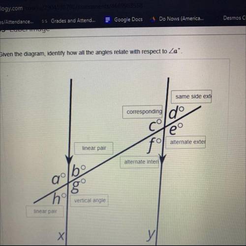 Given the diagram, identify how all the angles relate with respect to angle A

*i already answered