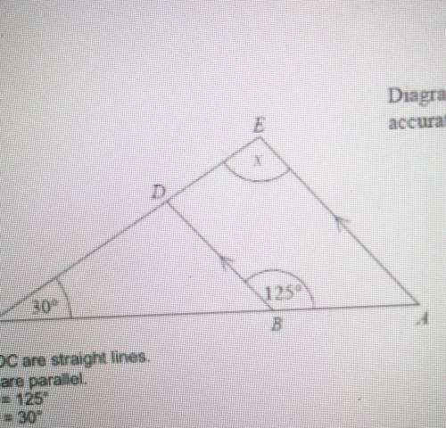125

ABC and EDC are straight lines.AE and BD are parallel.Anglo ABD 125Anglo BCD= 30-Work out the