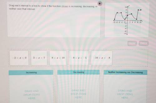 Drag each interval to a box to show us the function shown is increasing decreasing or neither over