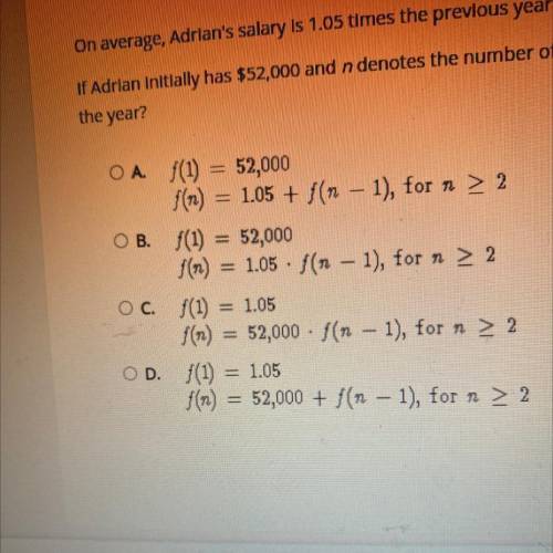 On average, Adrian's salary is 1.05 times the previous year's salary.

If Adrian initially has $52