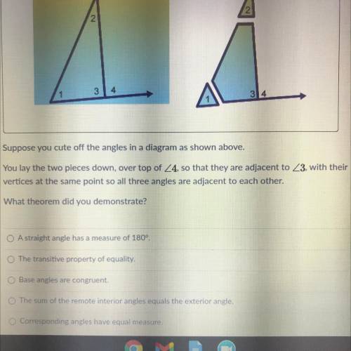 Suppose you cut off the angles ima diagram as shown above.

You lay the two pieces down, over top