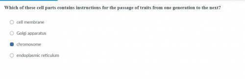 Which of these cell parts contains instructions for the passage of traits from one generation to th