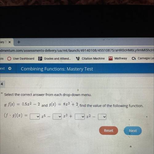 Combining functions

answer choices
1. 7.5, 40, 8.5, 4, 0
2. 16, 5, 6, 4, 0
3. 5, 1, 2.5, 0
4. 4,