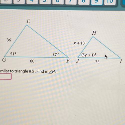 Triangle FEG is similar to triangle IHJ. Find m