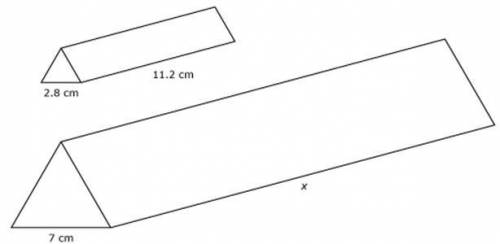 Help mehh plz

The bases of the two similar triangular prisms shown below are equilateral triangle