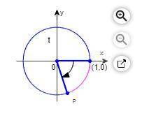 A point​ P(x,y) is shown on the unit circle corresponding to a real number t. Find the values of th