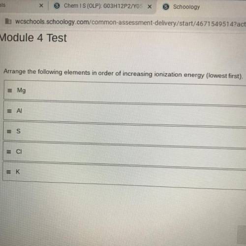 Arrange the following elements in order of increasing ionization energy