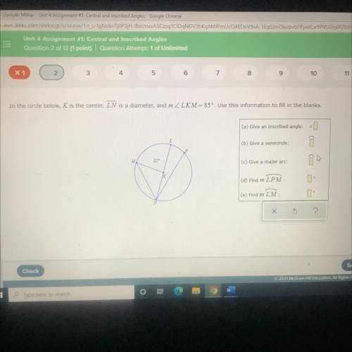 In the circle below, K is the center, LN is a diameter. Use this information to fill in the blanks.