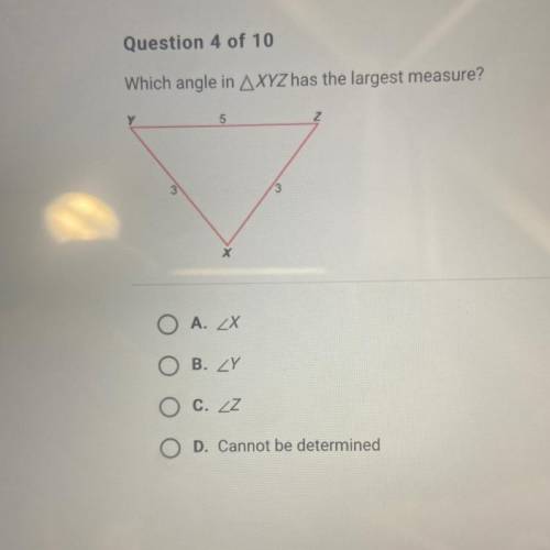 Which angle in AXYZ has the largest measure?