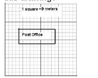 Which ratio expresses the scale used to create this drawing? The post office has dimensions of 36 m