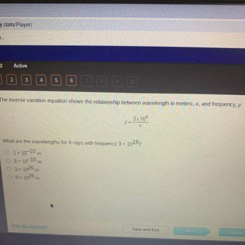 The inverse variation equation shows the relationship between wavelength in meters, x, and frequenc