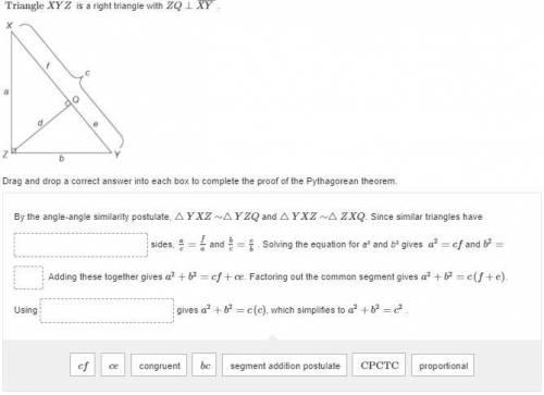 HELP PLS WILL GIVE BRIANLIEST AND 50 POINTS Triangle XYZ ​ is a right triangle with ZQ¯¯¯¯¯⊥XY¯¯¯¯¯