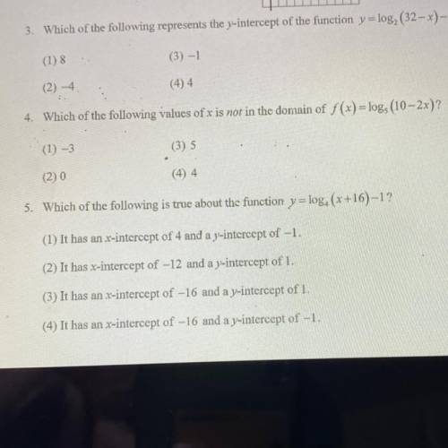 4. Which of the following values of x is not in the domain of f (x) = log; (10-2x)?