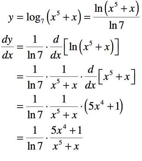Differentiate y=log7(x^5+x)