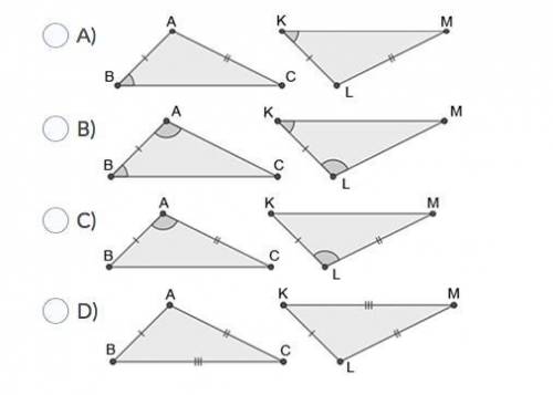 Which of the following pairs of triangles can be proven congruent by SAS?