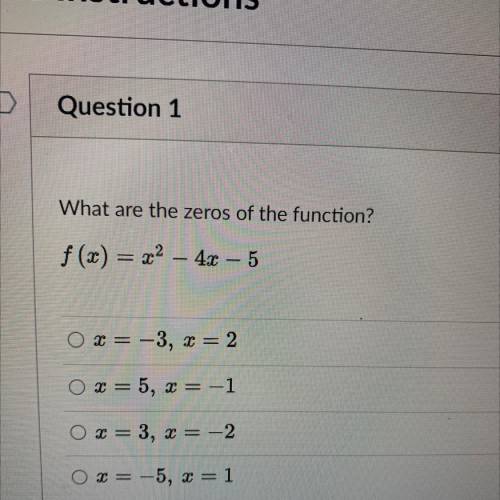 What are the zeros of the function?
f(x) = x2 - 4x – 5