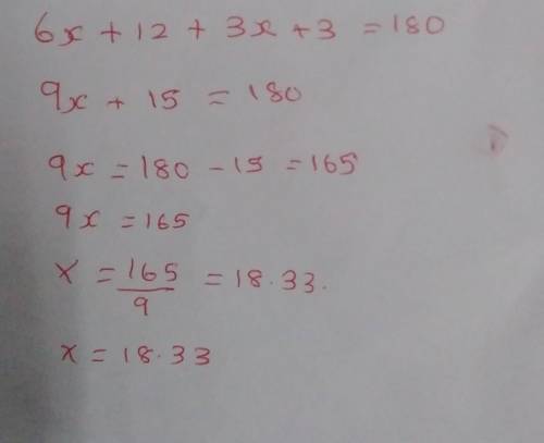 Find the value of x.6x + 12 3x + 3​