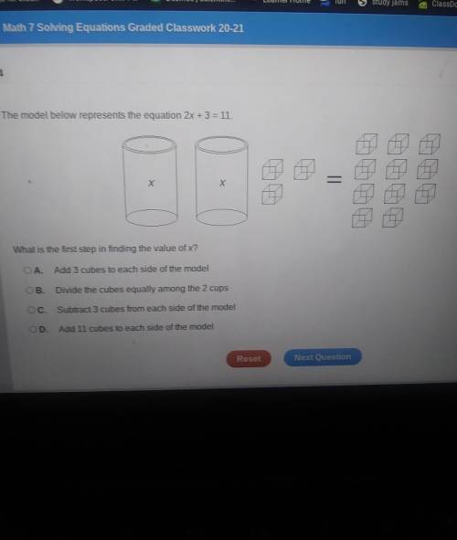 The model below represents the equation 2x + 3=11​