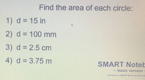 Please answer these 4 questions please find the diameter of each circle