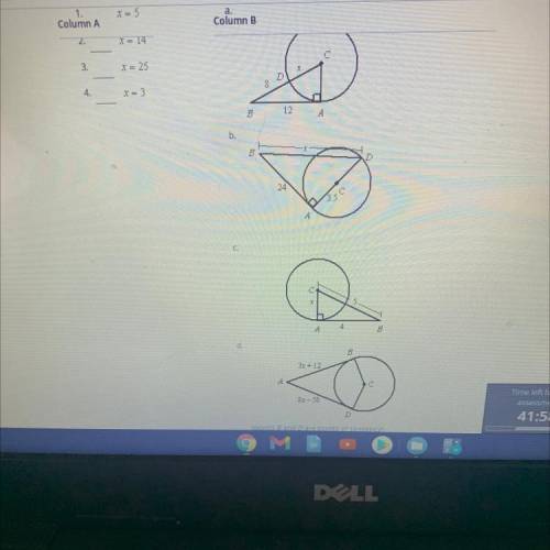 Match the value of x below with one of the diagrams. Use each diagram only once