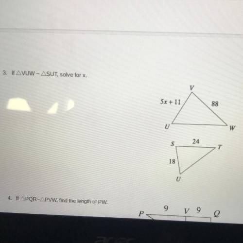 If VUW - SUT, solve for x.
ASAP PLS I HATE GEOMETRY HELP A NIXXA OUT THX