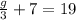 \frac{g}{3}  + 7 = 19