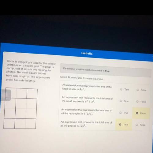 Oscar is designing a page for the school

yearbook on a square grid. The page is
composed of squar