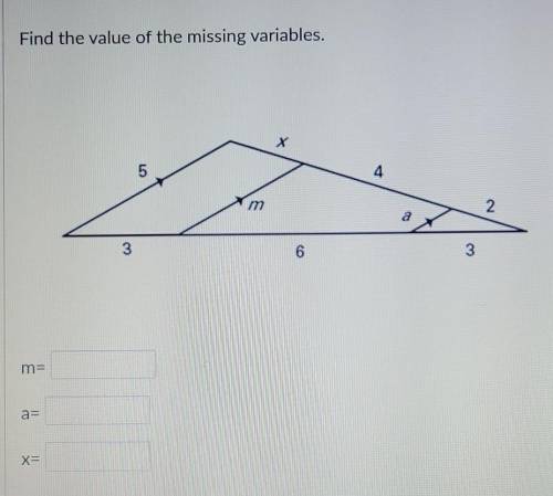 Find the value of the missing variables which are M, A, and X

I really need help on this, please