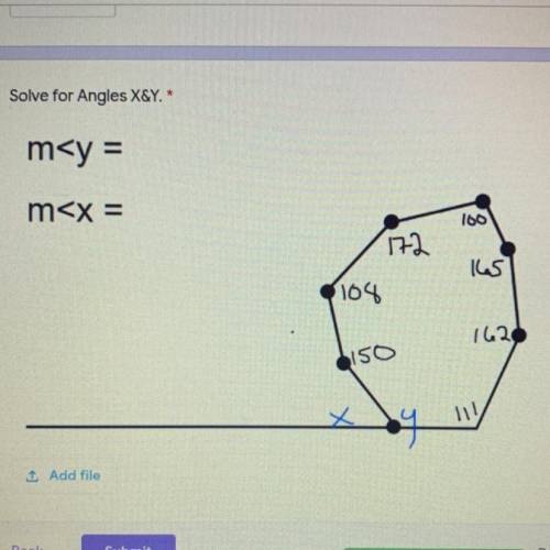 Solve for Angles X&Y.
m
PLS HELP AND SHOW UR WORK. WILL GIVE BRAINLIEST!
