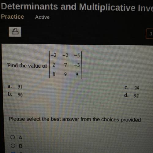 Find the value of...
a. 91
b. 96
c. 94
d. 92