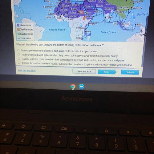 Which of the following best explains the pattern of sailing routes shown on the map?

O Traders pr