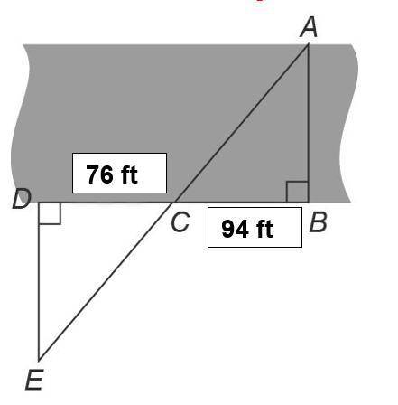 Suppose (DE) = 103 ft. Calculate the distance of (AB) to the nearest tenth of a foot. Show your wor