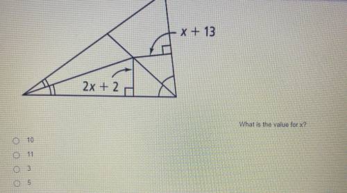 PLEASE PLEASW J NEED HELP!!! ILL GIVE BRAINLIEST
What is the value for x?
