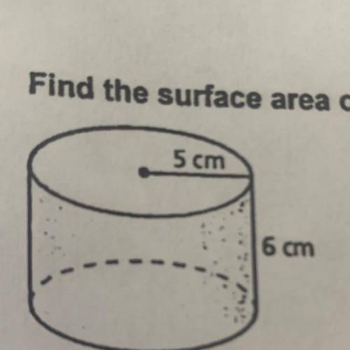 Surface area for a cylinder when height=6cm and radius=5cm