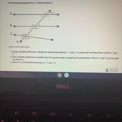 In the following diagram line C Intersects line D.

A
21
3x+7
2
23
Bt
24 26
25 4x+5
с
5y-29/27
28