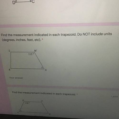 (24 points!!!)Find the measurement indicated in each trapezoid. Do NOT include units

(degrees, in