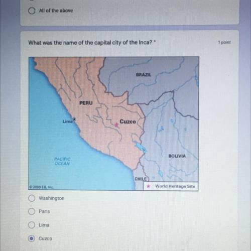 What was the name of the capital city of the Inca?

1. Washington 
2. Paris
3. Lima
4. Cuzco