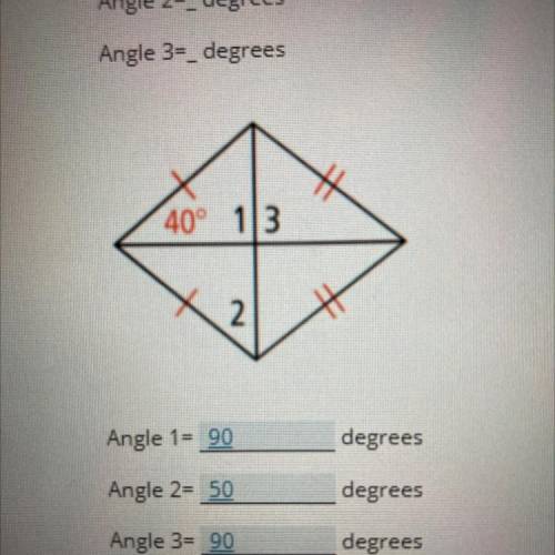 IS THIS CORRECT?

#
40°13
x 2
Angle 1= 90
degrees
Angle 2= 50
degrees
Angle 3= 90
degrees