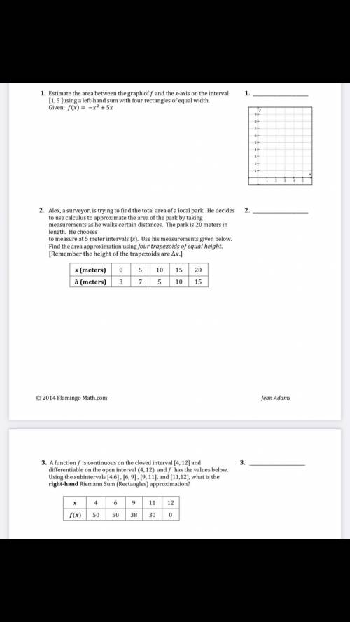 1. Trew, a surveyor, is trying to find the total area of a local park. He decides to use calculus t