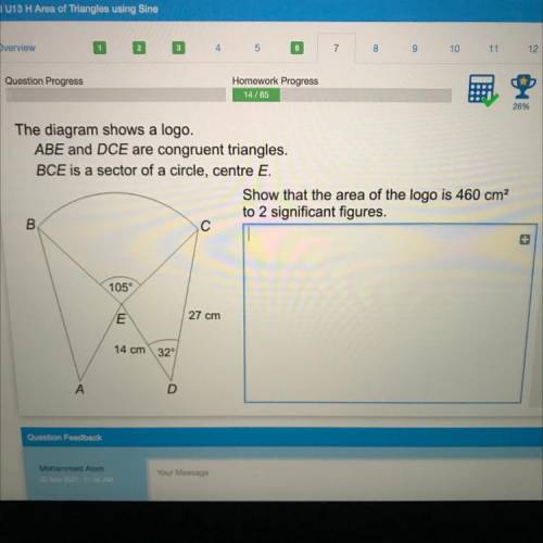 The diagram shows a logo.

ABE and DCE are congruent triangles.
BCE is a sector of a circle, centr