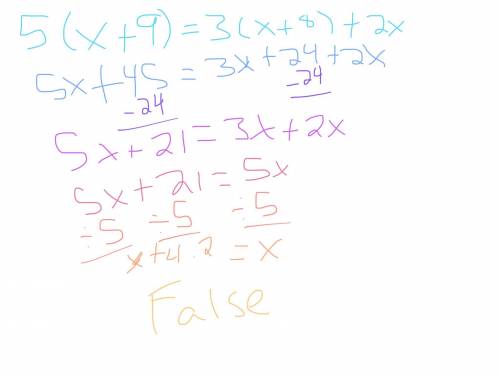 5 (x+9) = 3 (x +8) + 2x