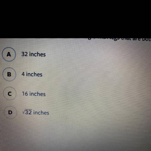 What is the hypotenuse of a triangle with legs that are both 4 inches?