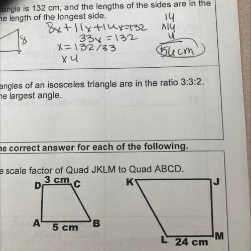 Find the scale factor of quad JKLM to quad ABCD