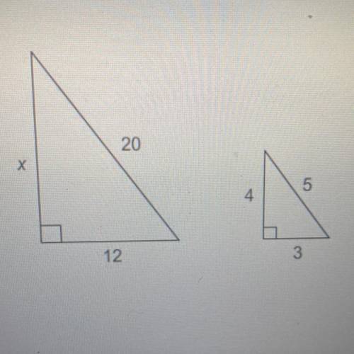 The triangles are similar.
What is the value of x?