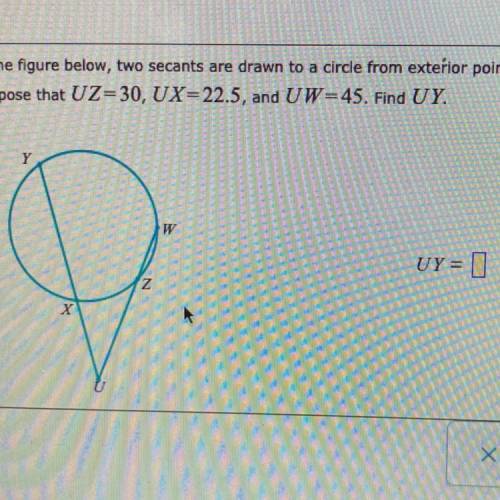 (b) In the figure below, two secants are drawn to a circle from exterior point U.

Suppose that UZ
