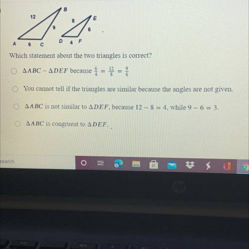 Which statement about the two triangles is correct?