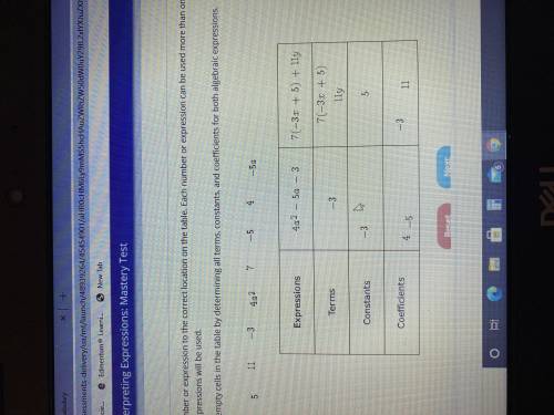 Drag each number of expressions to the correct location on the table. Each number or expression can