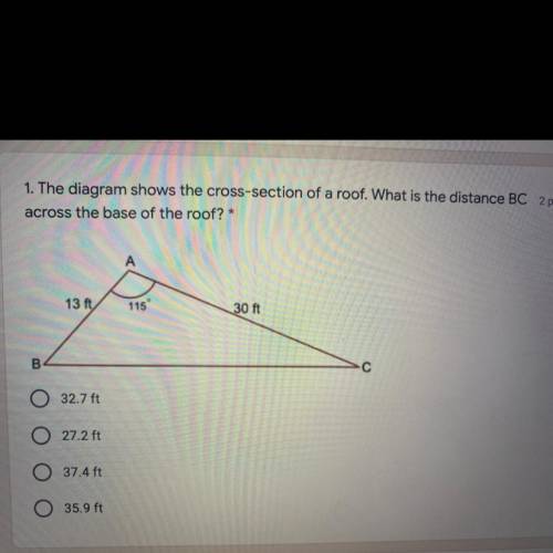 1. The diagram shows the cross-section of a roof. What is the distance E

across the base of the r