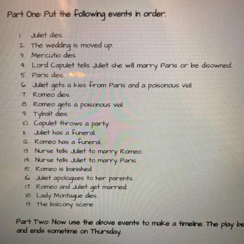 Ill mark brainliest put the following events in order Romeo and Juliet-